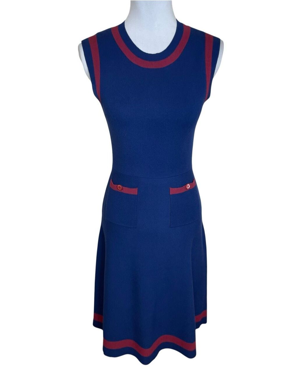 Kate Spade Sleeveless Sweater Dress Navy Blue and Maroon Size XS